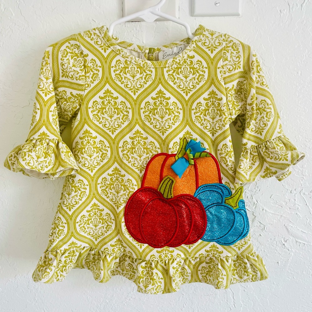 Emily Rose Olive Damask Pumpkin top 
2T